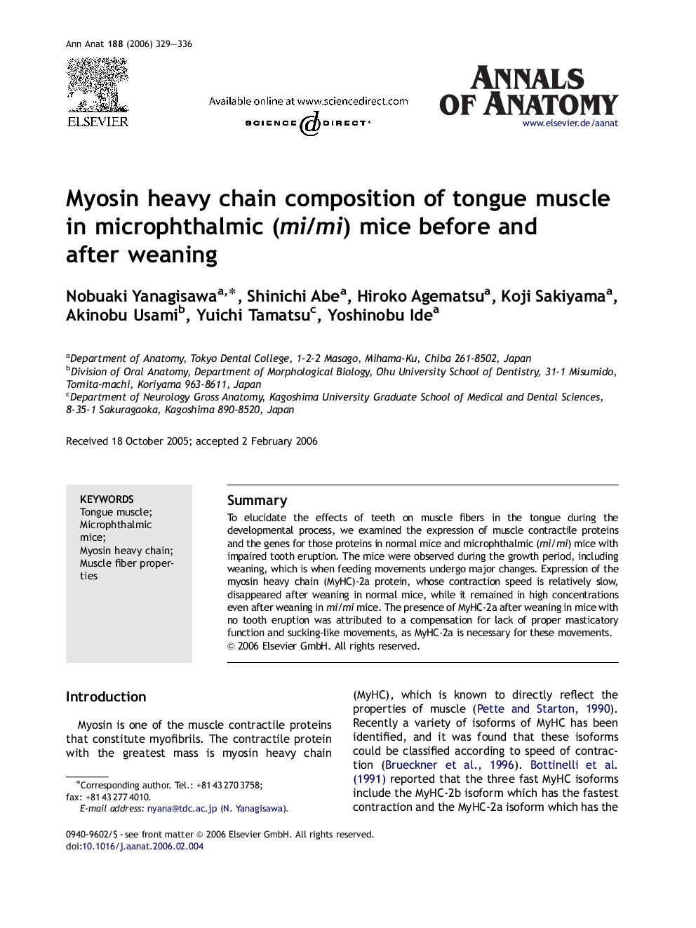 Myosin heavy chain composition of tongue muscle in microphthalmic (mi/mi) mice before and after weaning