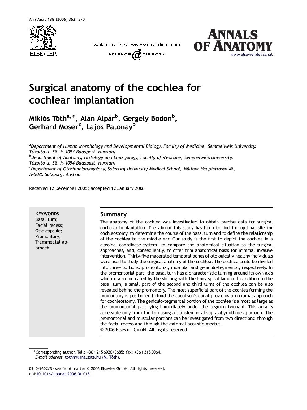 Surgical anatomy of the cochlea for cochlear implantation