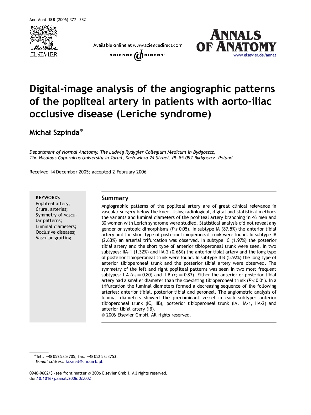 Digital-image analysis of the angiographic patterns of the popliteal artery in patients with aorto-iliac occlusive disease (Leriche syndrome)