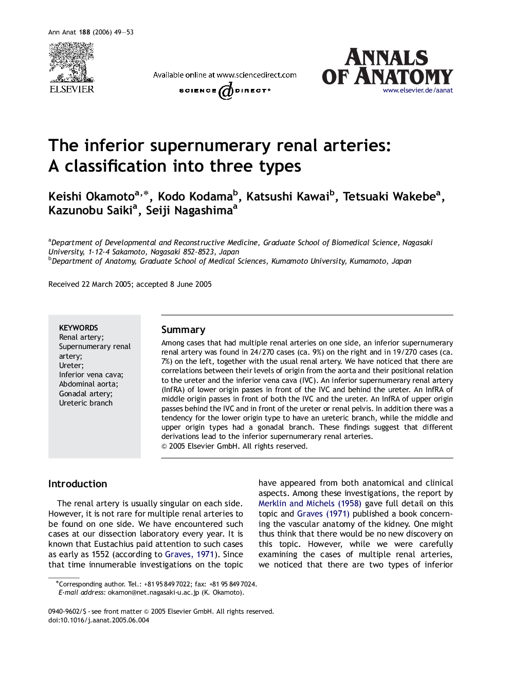 The inferior supernumerary renal arteries: A classification into three types