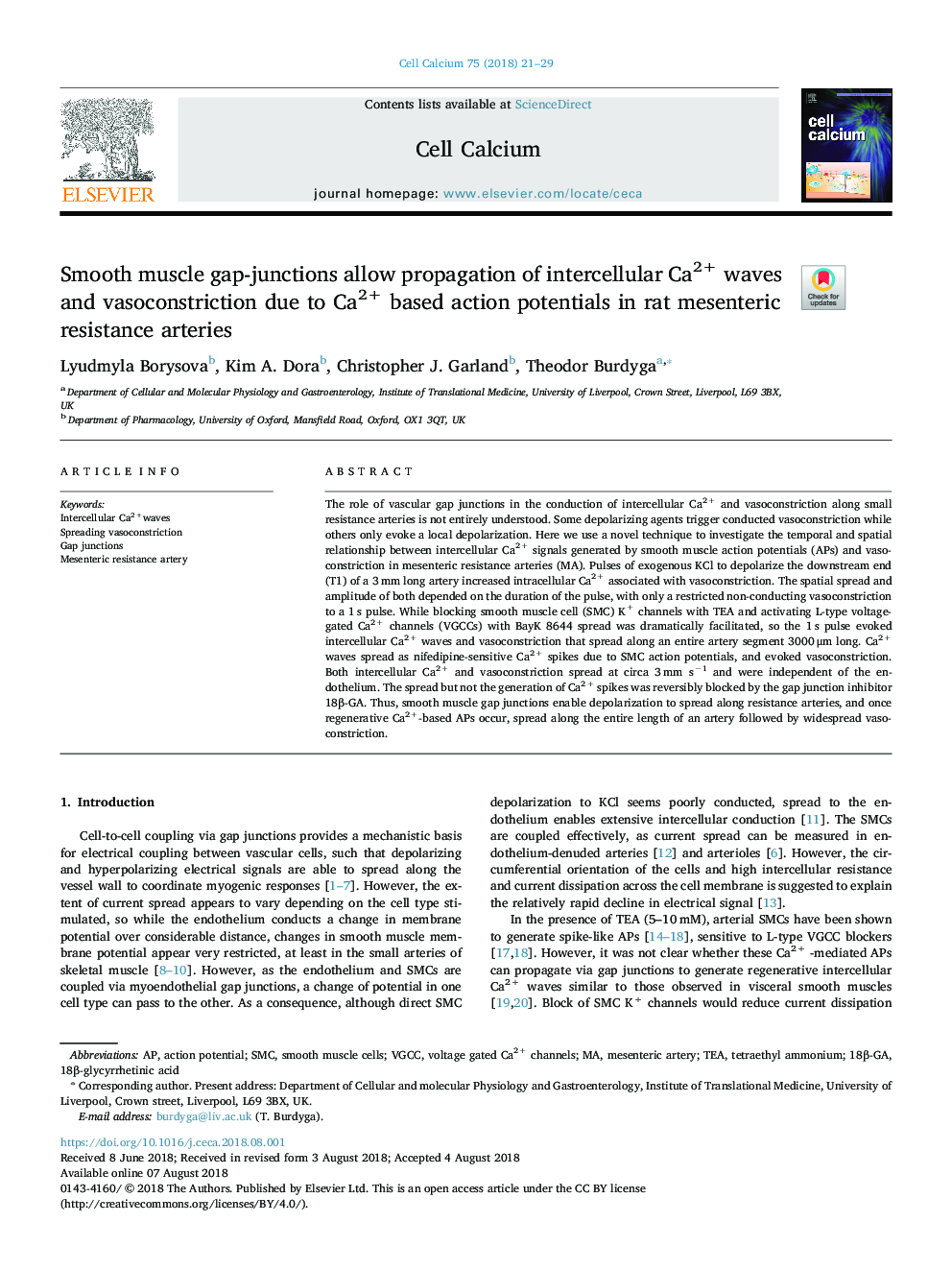 Smooth muscle gap-junctions allow propagation of intercellular Ca2+ waves and vasoconstriction due to Ca2+ based action potentials in rat mesenteric resistance arteries