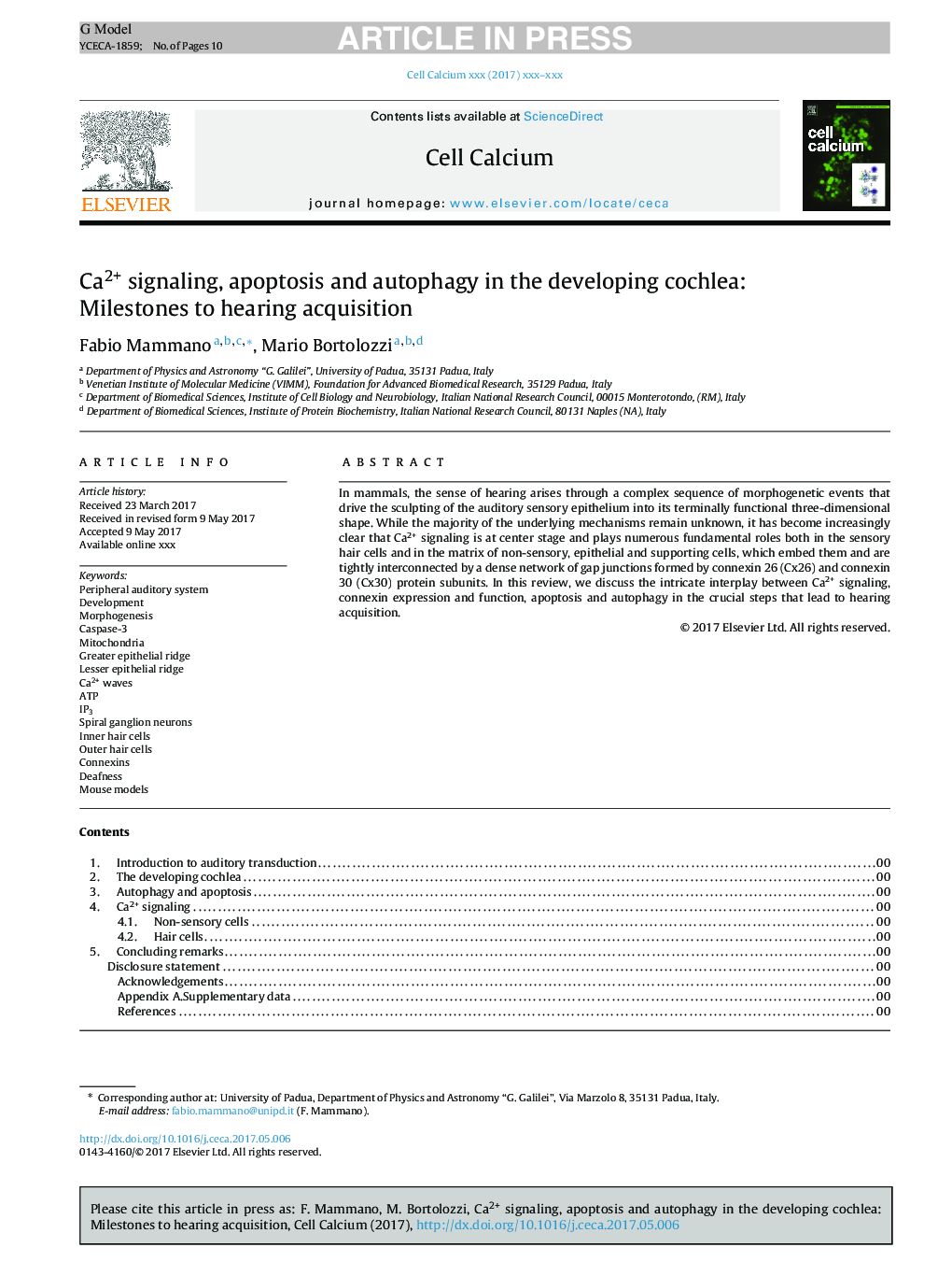 Ca2+ signaling, apoptosis and autophagy in the developing cochlea: Milestones to hearing acquisition