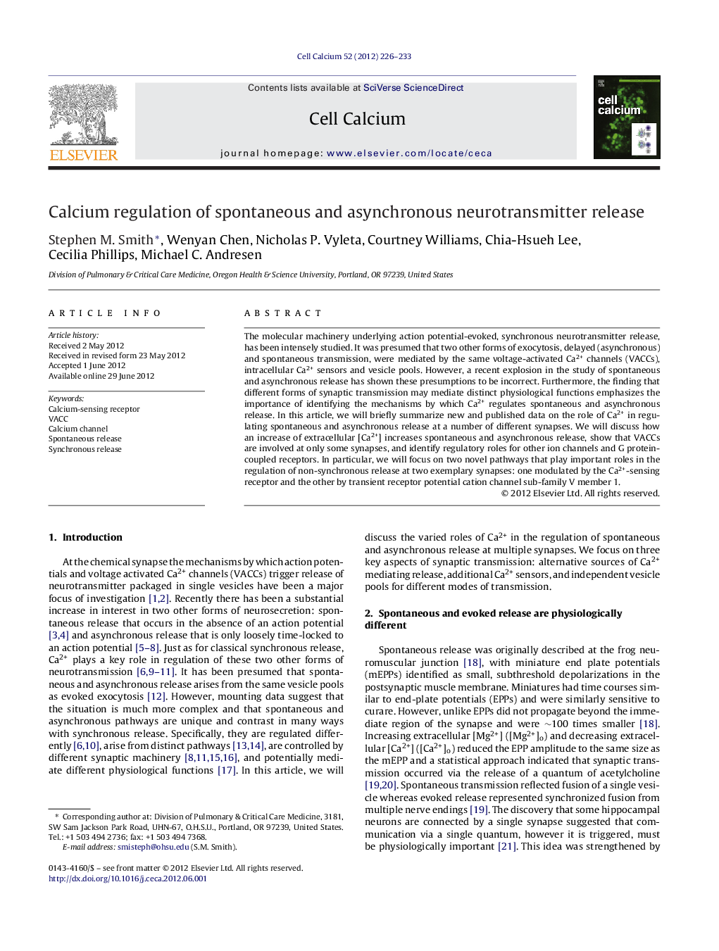 Calcium regulation of spontaneous and asynchronous neurotransmitter release