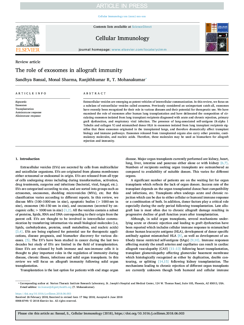 The role of exosomes in allograft immunity