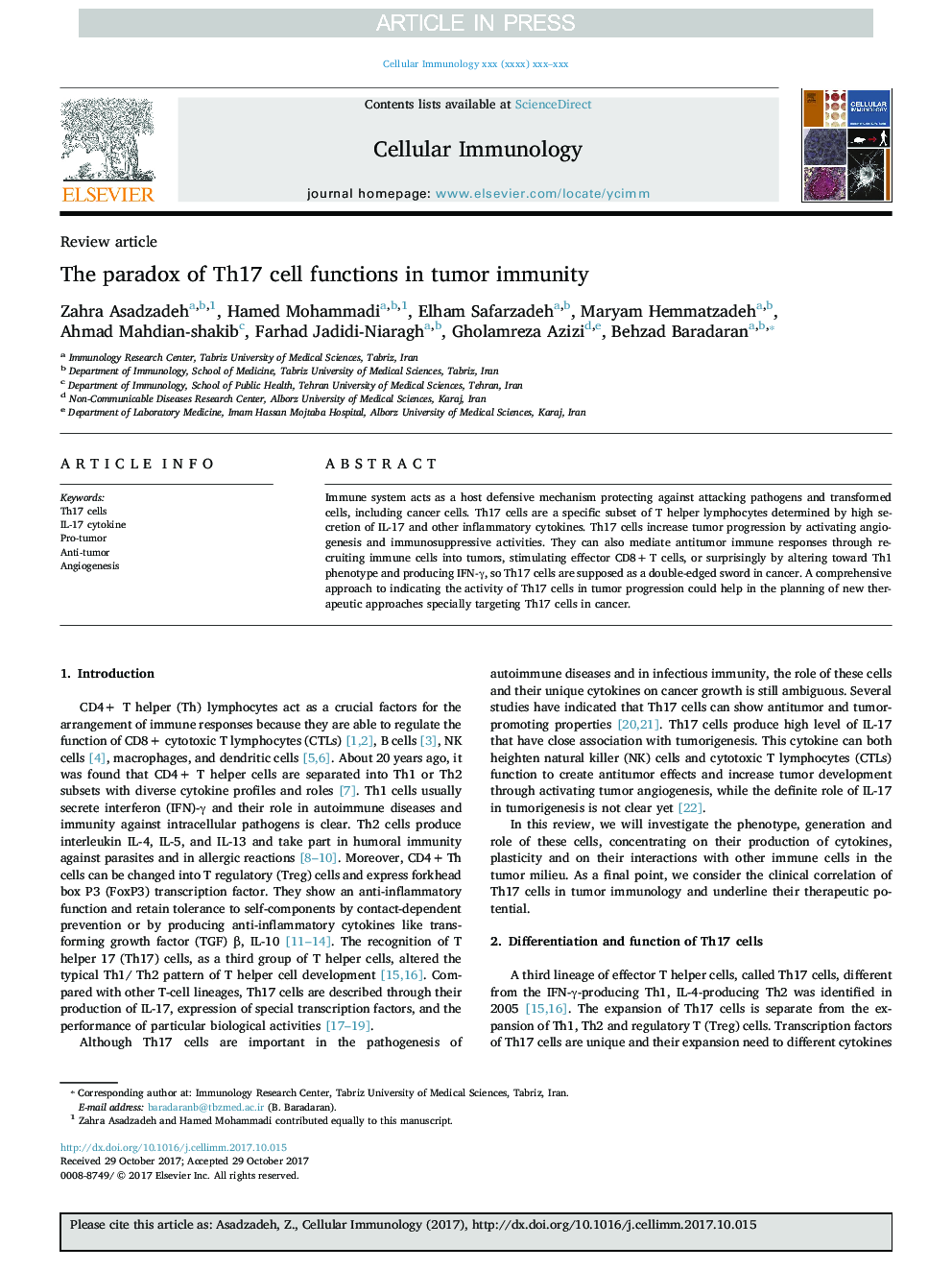 The paradox of Th17 cell functions in tumor immunity