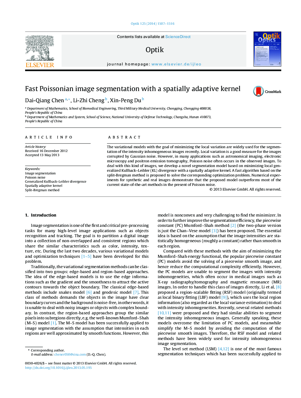 Fast Poissonian image segmentation with a spatially adaptive kernel