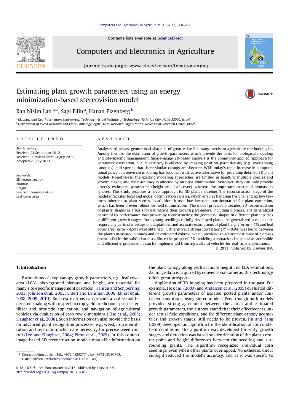 Estimating plant growth parameters using an energy minimization-based stereovision model