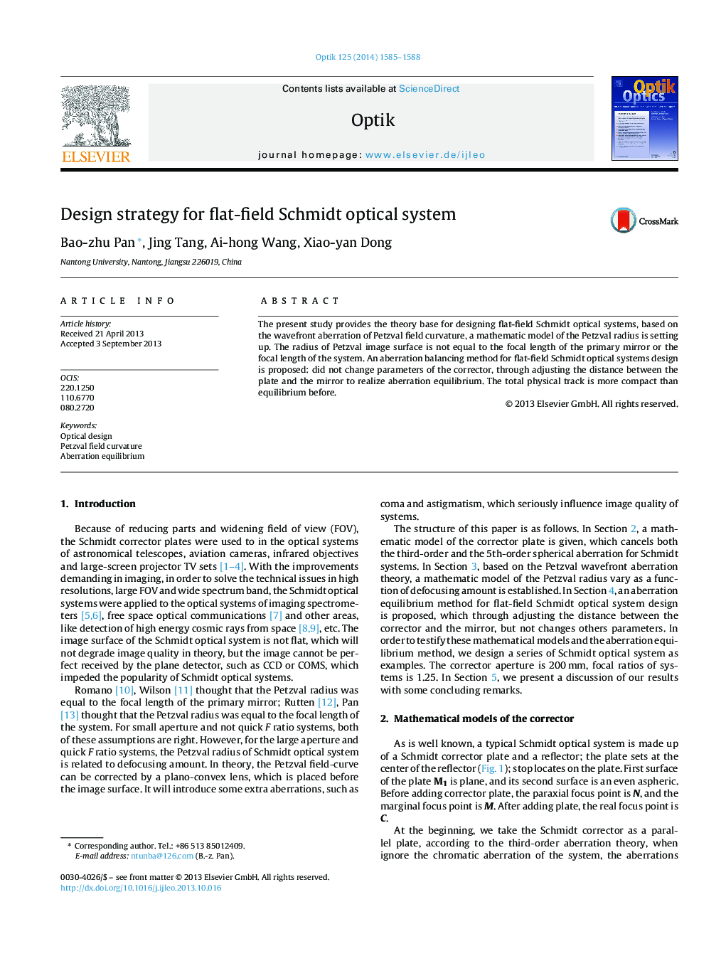 Design strategy for flat-field Schmidt optical system