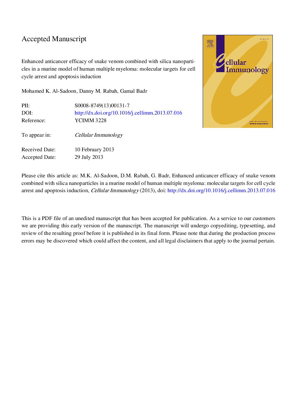 Enhanced anticancer efficacy of snake venom combined with silica nanoparticles in a murine model of human multiple myeloma: Molecular targets for cell cycle arrest and apoptosis induction