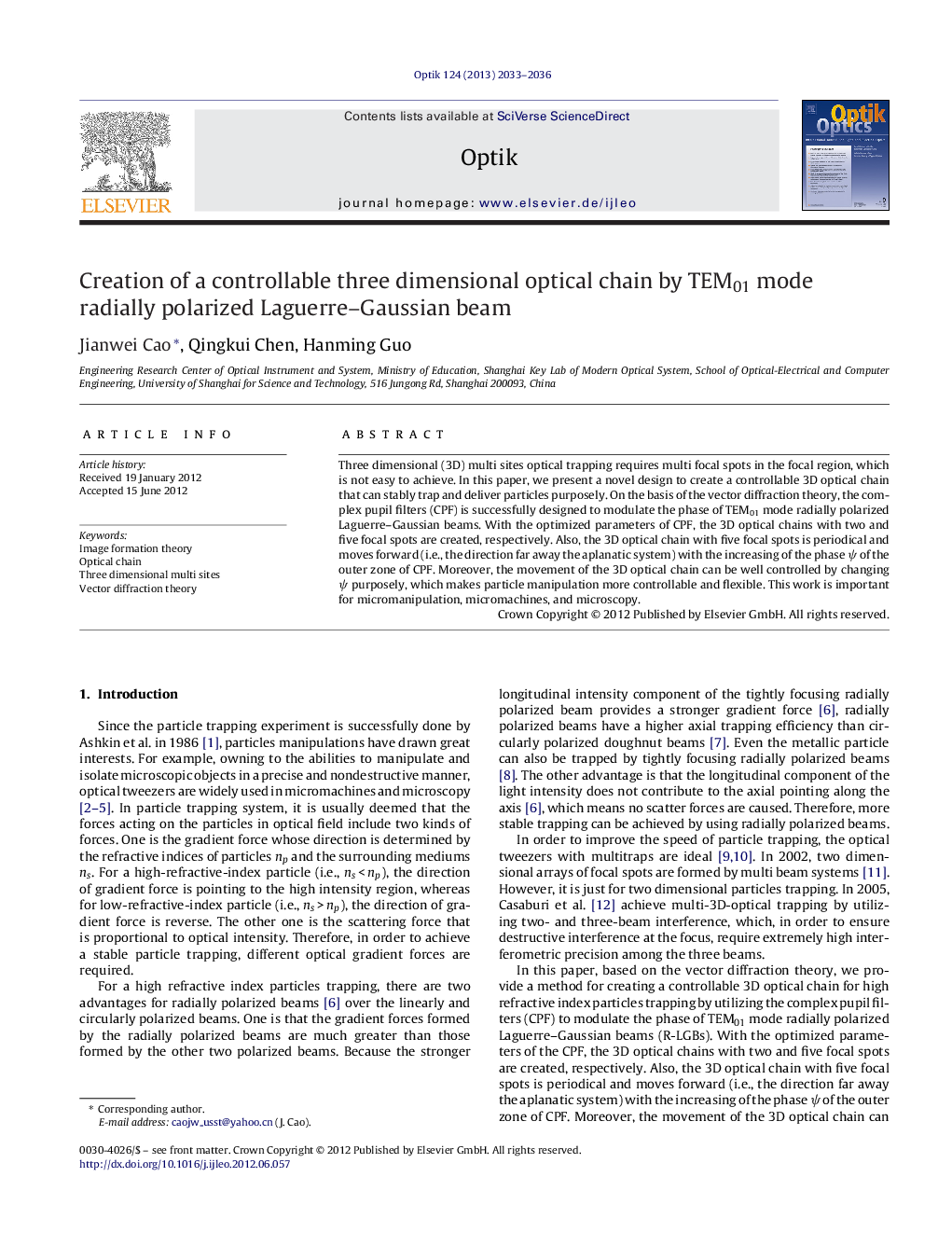 Creation of a controllable three dimensional optical chain by TEM01 mode radially polarized Laguerre–Gaussian beam