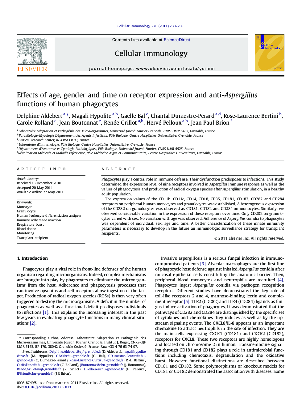 Effects of age, gender and time on receptor expression and anti-Aspergillus functions of human phagocytes