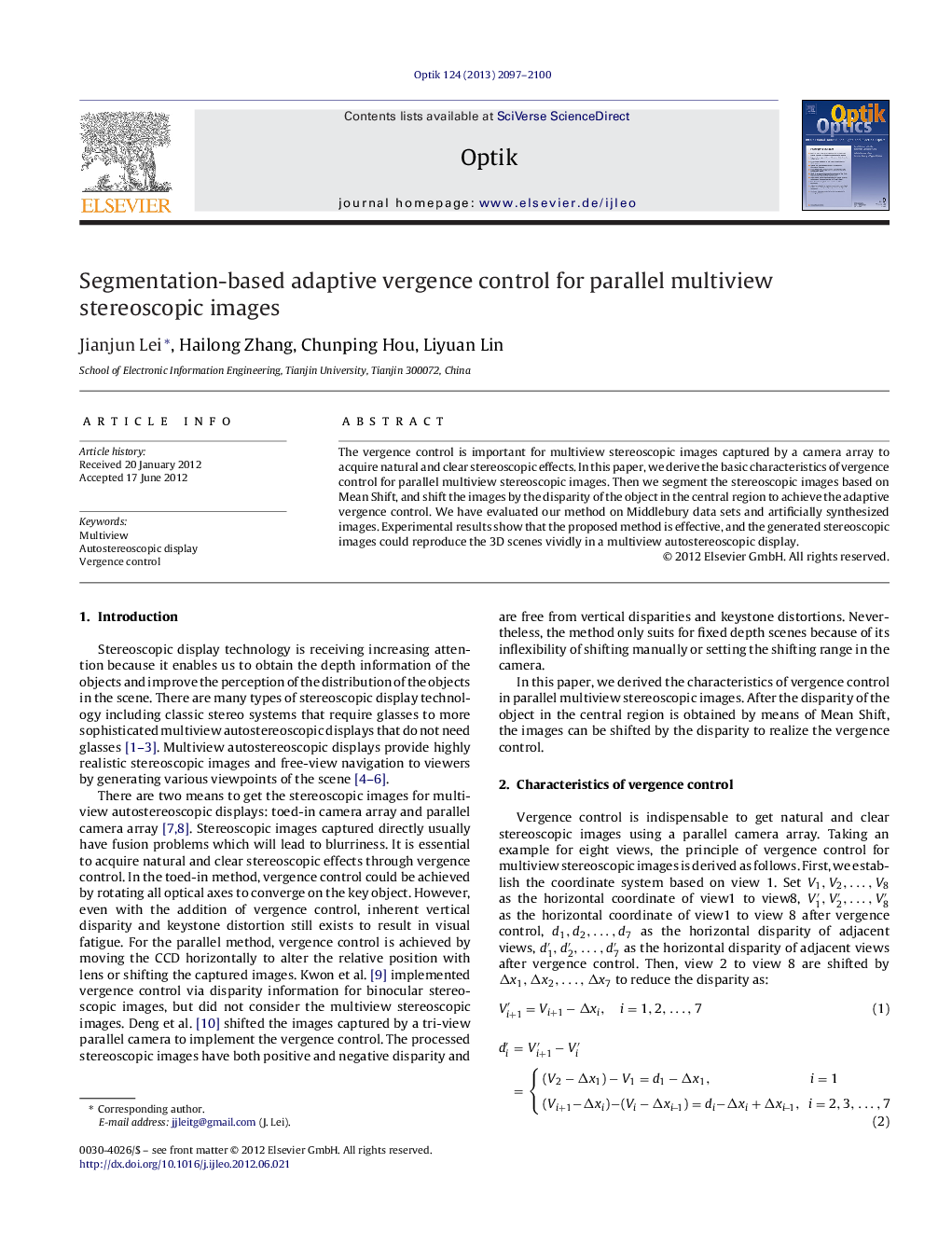 Segmentation-based adaptive vergence control for parallel multiview stereoscopic images