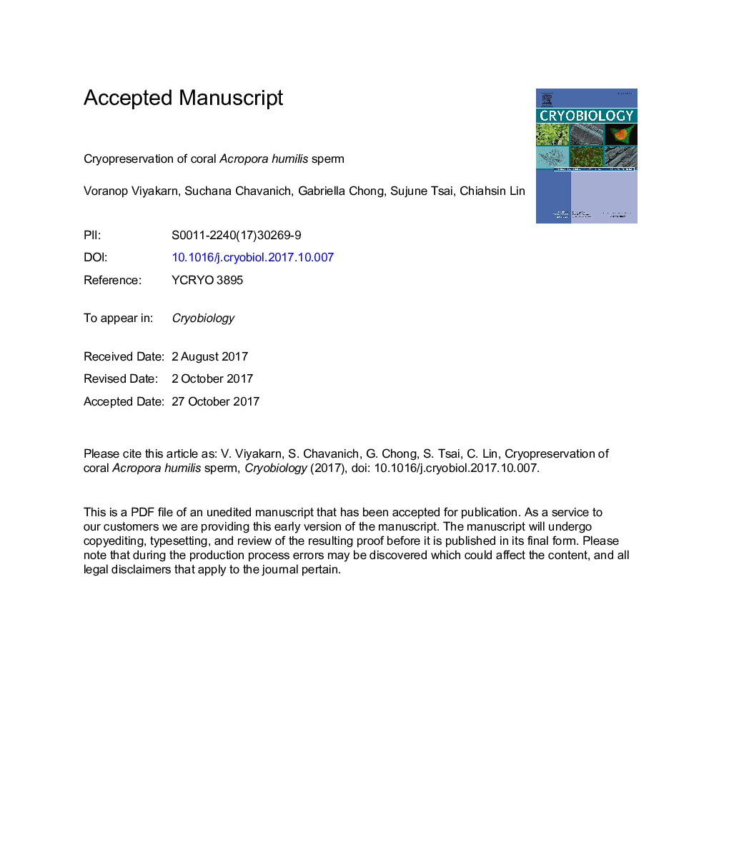 Cryopreservation of sperm from the coral Acropora humilis