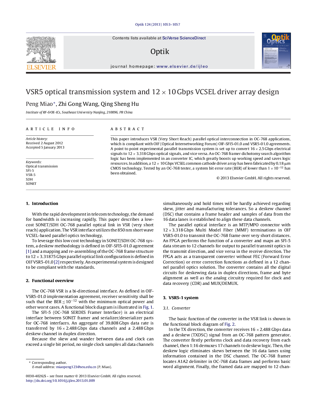 VSR5 optical transmission system and 12 × 10 Gbps VCSEL driver array design