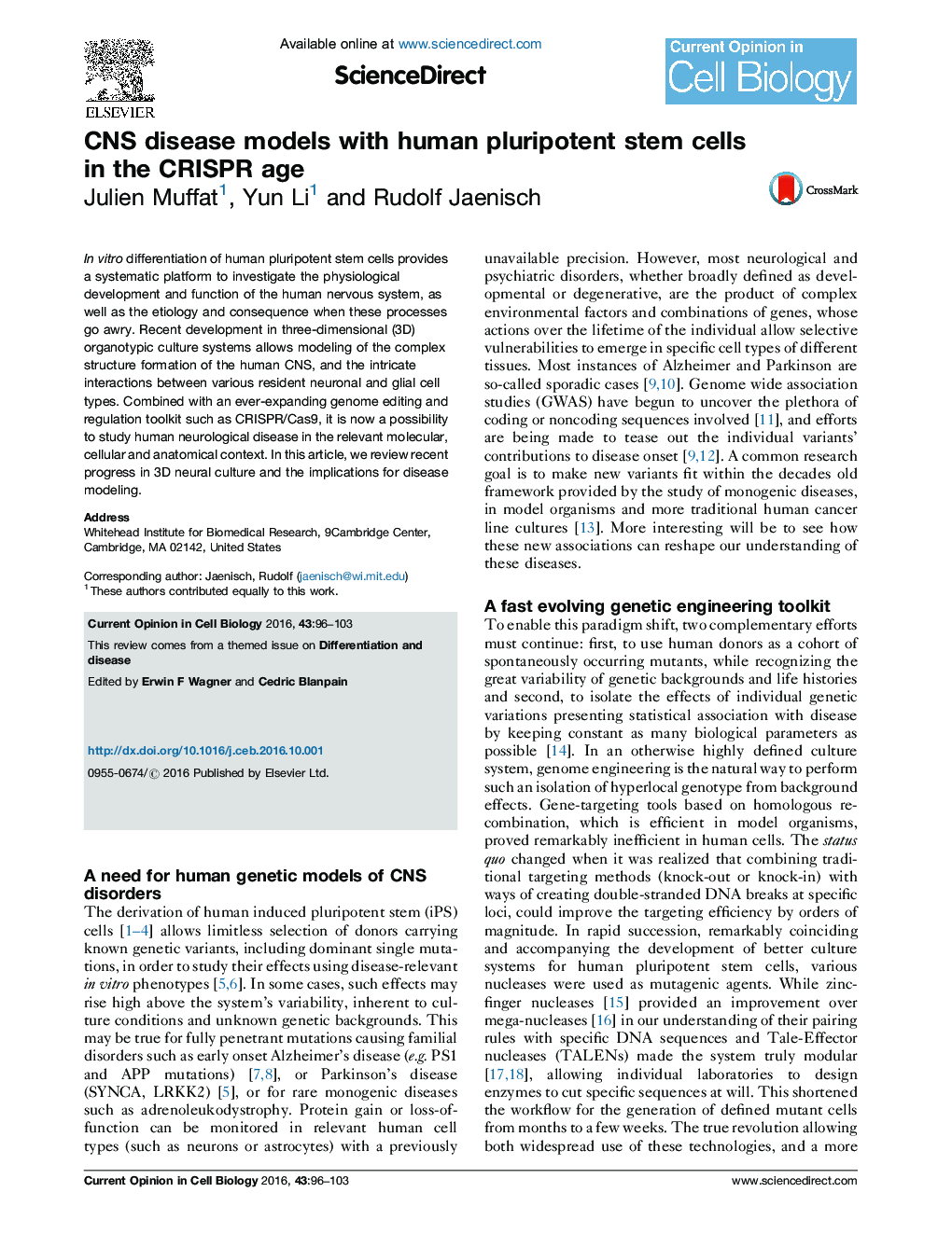 CNS disease models with human pluripotent stem cells in the CRISPR age