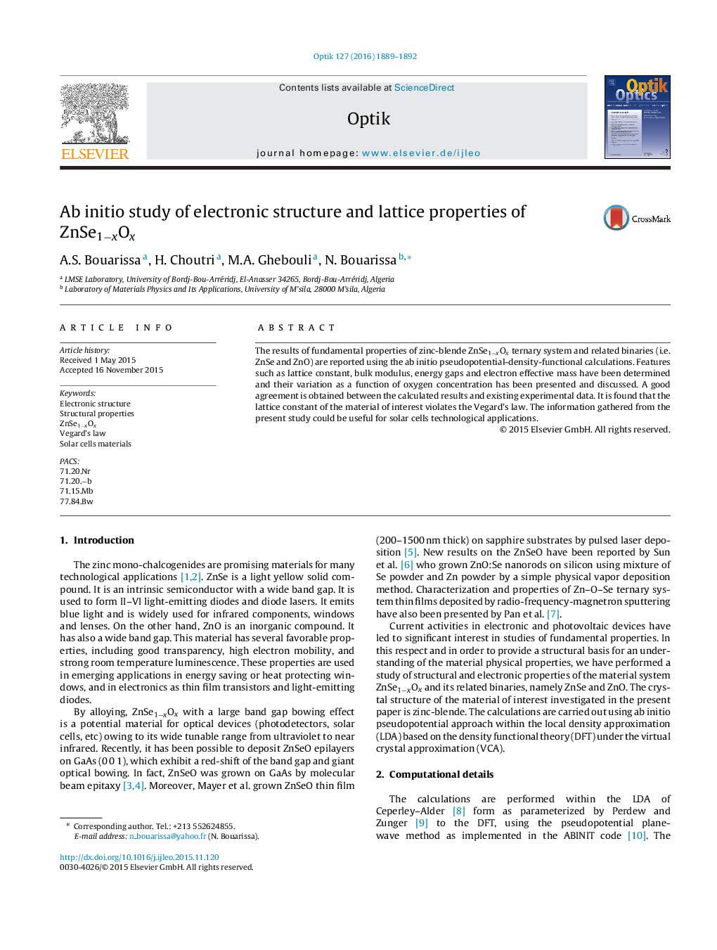 Ab initio study of electronic structure and lattice properties of ZnSe1−xOx