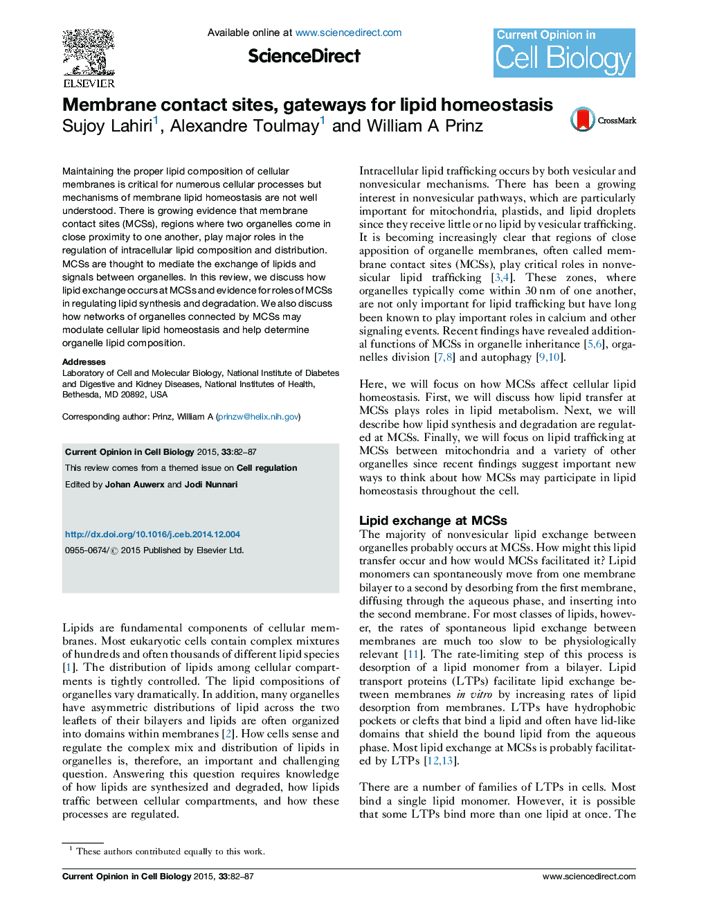 Membrane contact sites, gateways for lipid homeostasis