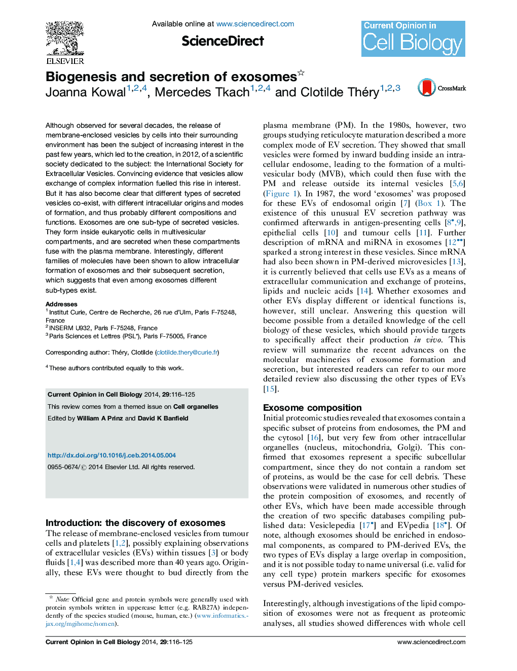 Biogenesis and secretion of exosomes