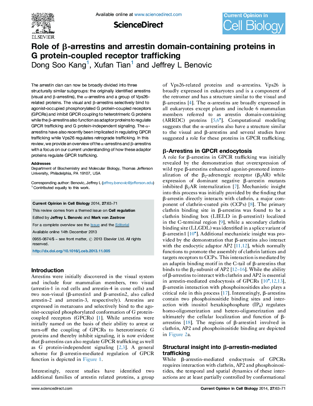 Role of Î²-arrestins and arrestin domain-containing proteins in G protein-coupled receptor trafficking