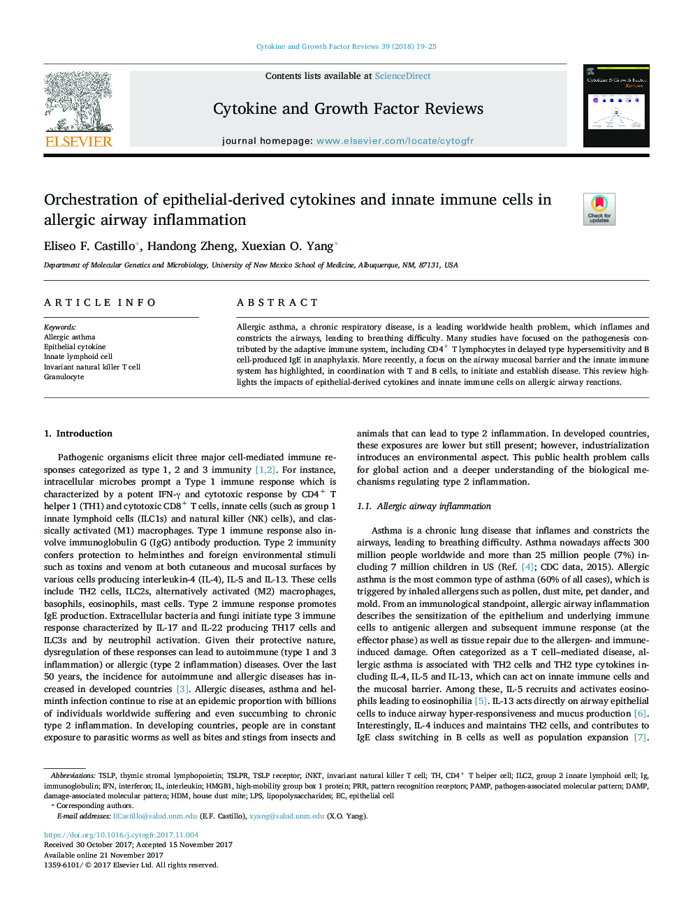 Orchestration of epithelial-derived cytokines and innate immune cells in allergic airway inflammation