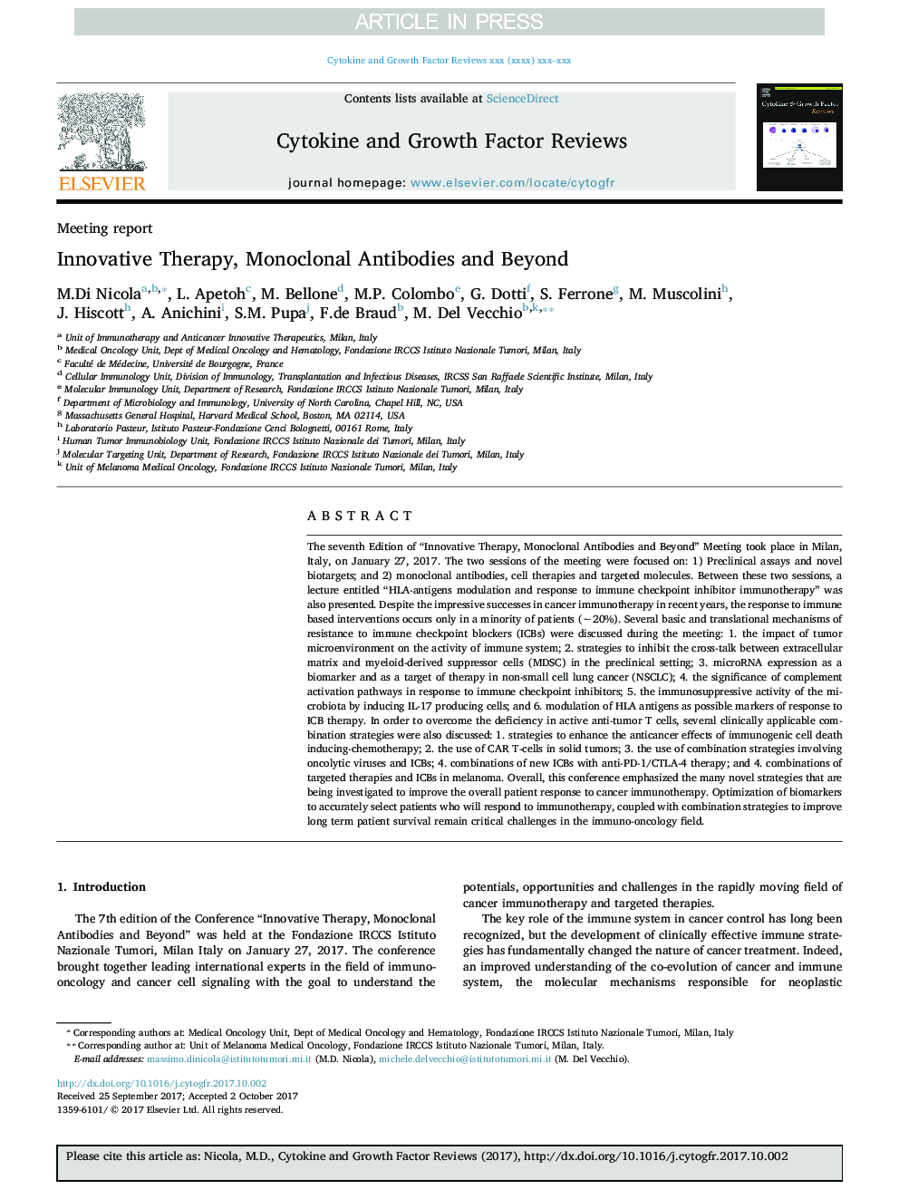 Innovative Therapy, Monoclonal Antibodies and Beyond