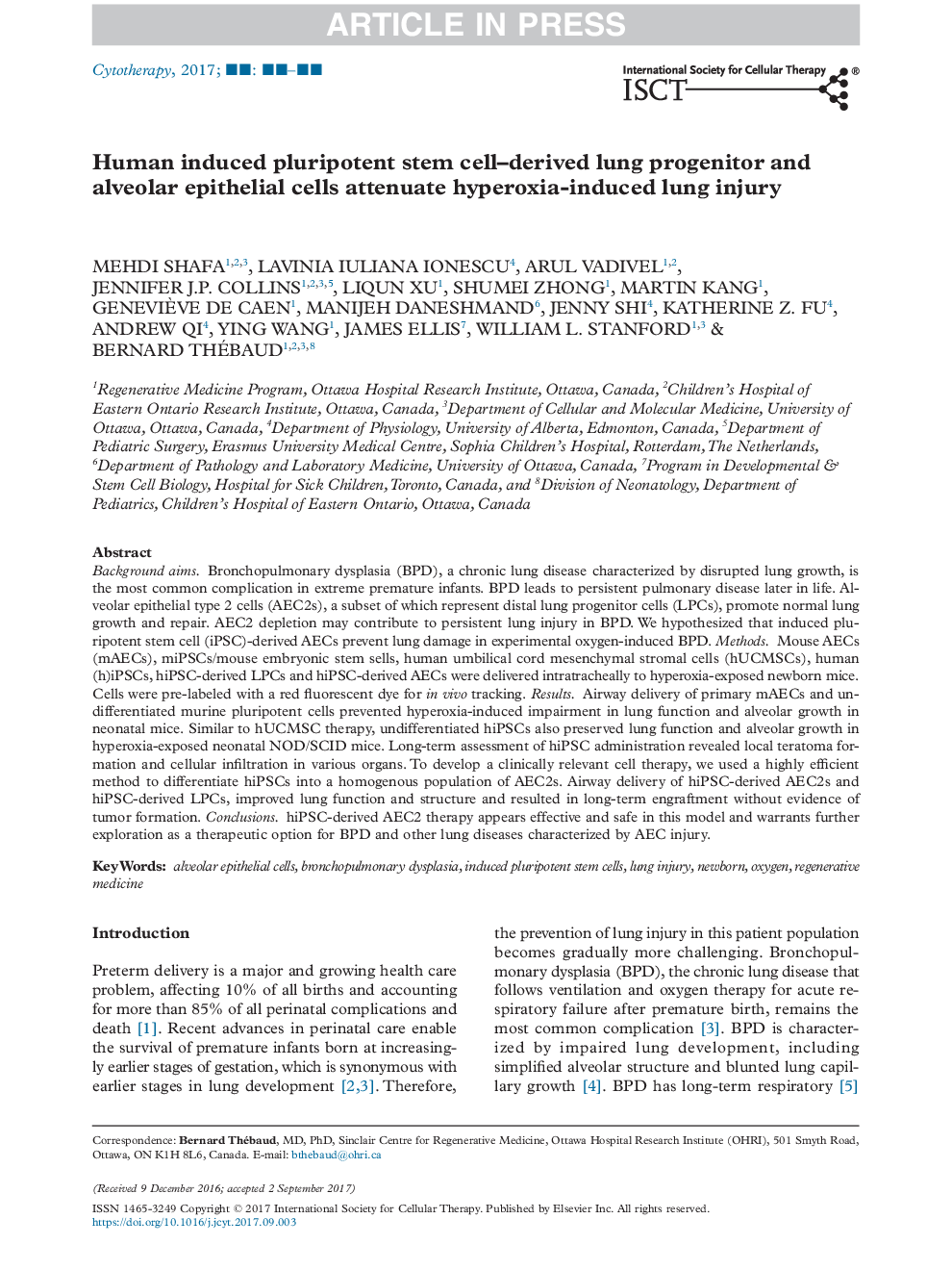 Human induced pluripotent stem cell-derived lung progenitor and alveolar epithelial cells attenuate hyperoxia-induced lung injury