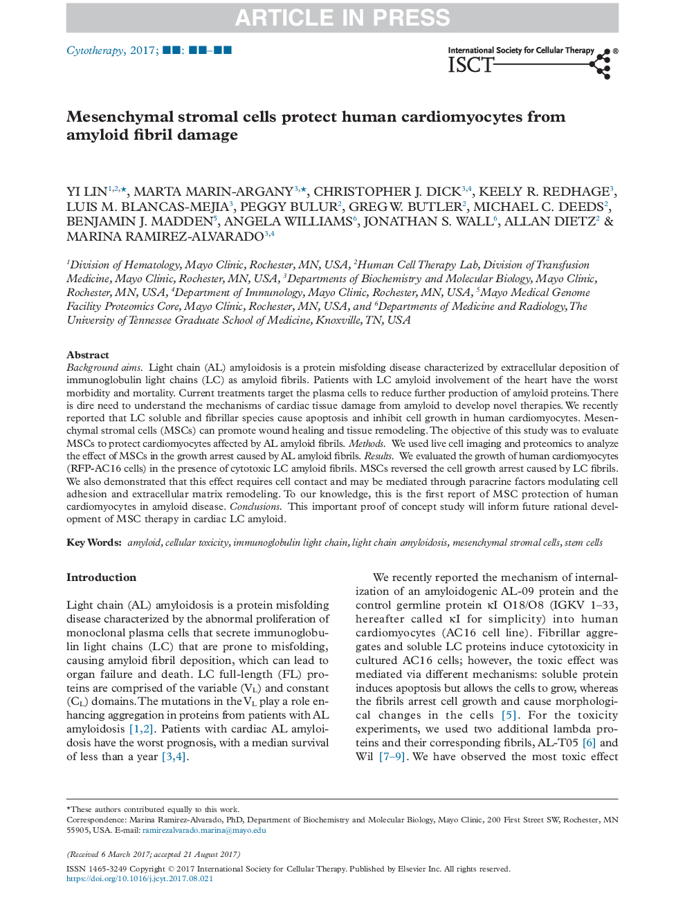 Mesenchymal stromal cells protect human cardiomyocytes from amyloid fibril damage