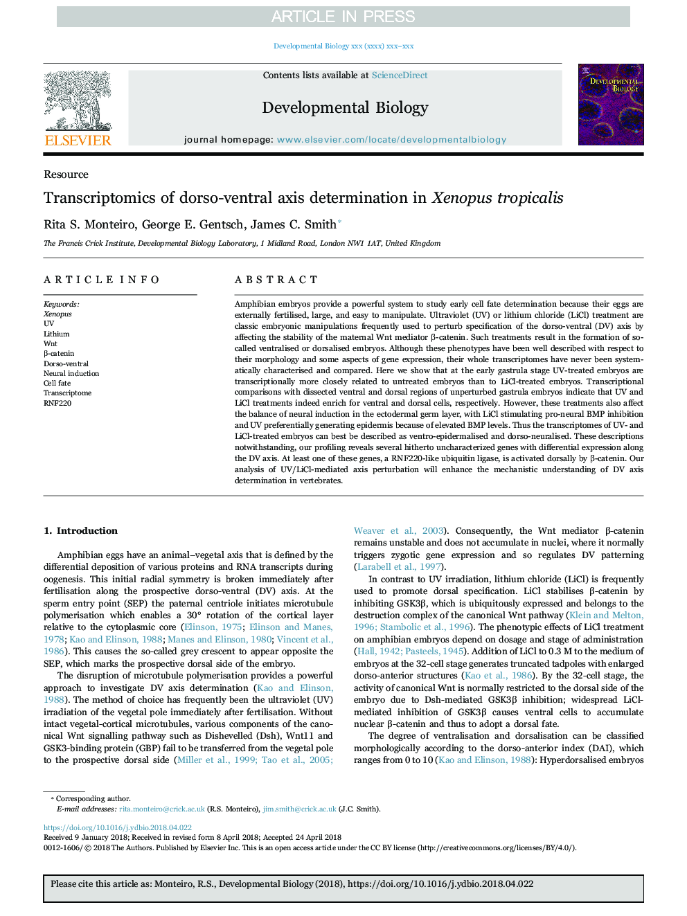عکس صفحه اول مقاله: Transcriptomics of dorso-ventral axis determination in Xenopus tropicalis Transcriptomics of dorso-ventral axis determination in Xenopus tropicalis