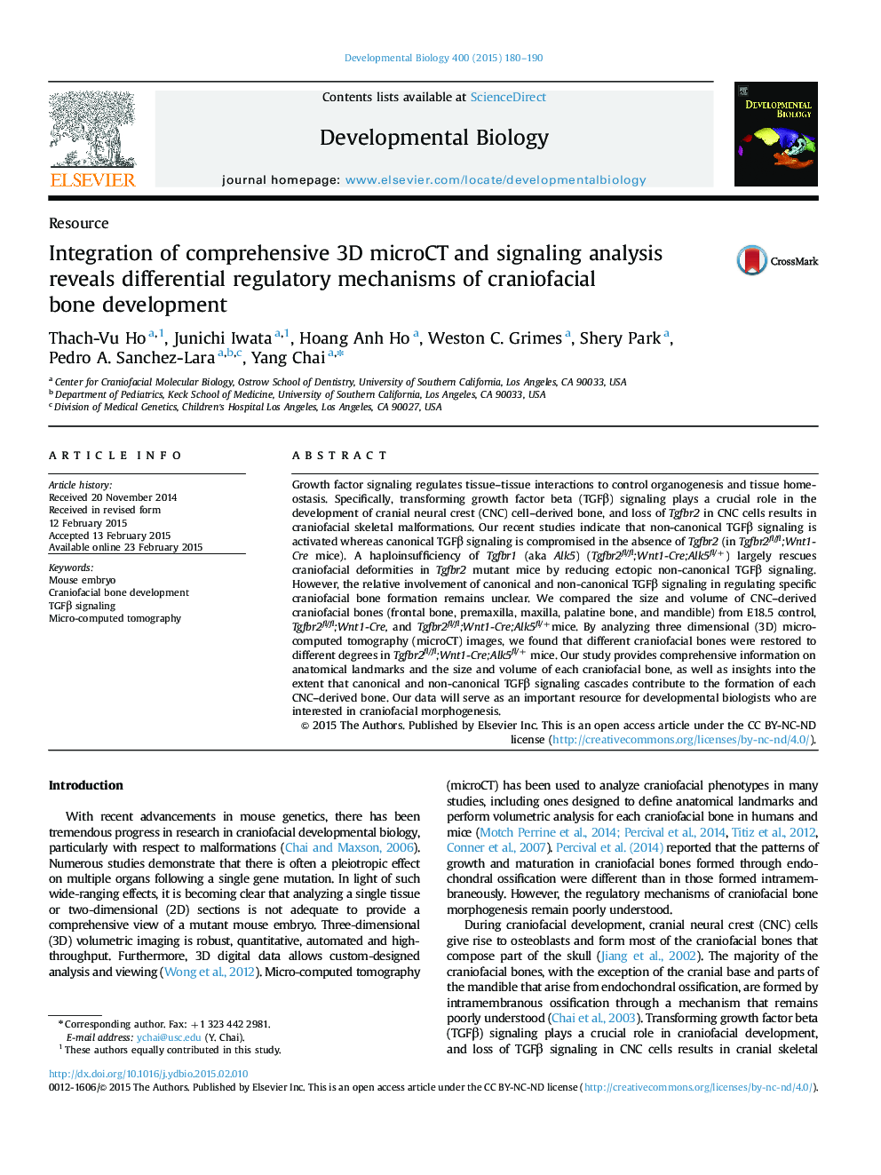 Integration of comprehensive 3D microCT and signaling analysis reveals differential regulatory mechanisms of craniofacial bone development