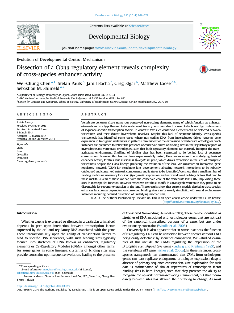 Dissection of a Ciona regulatory element reveals complexity of cross-species enhancer activity