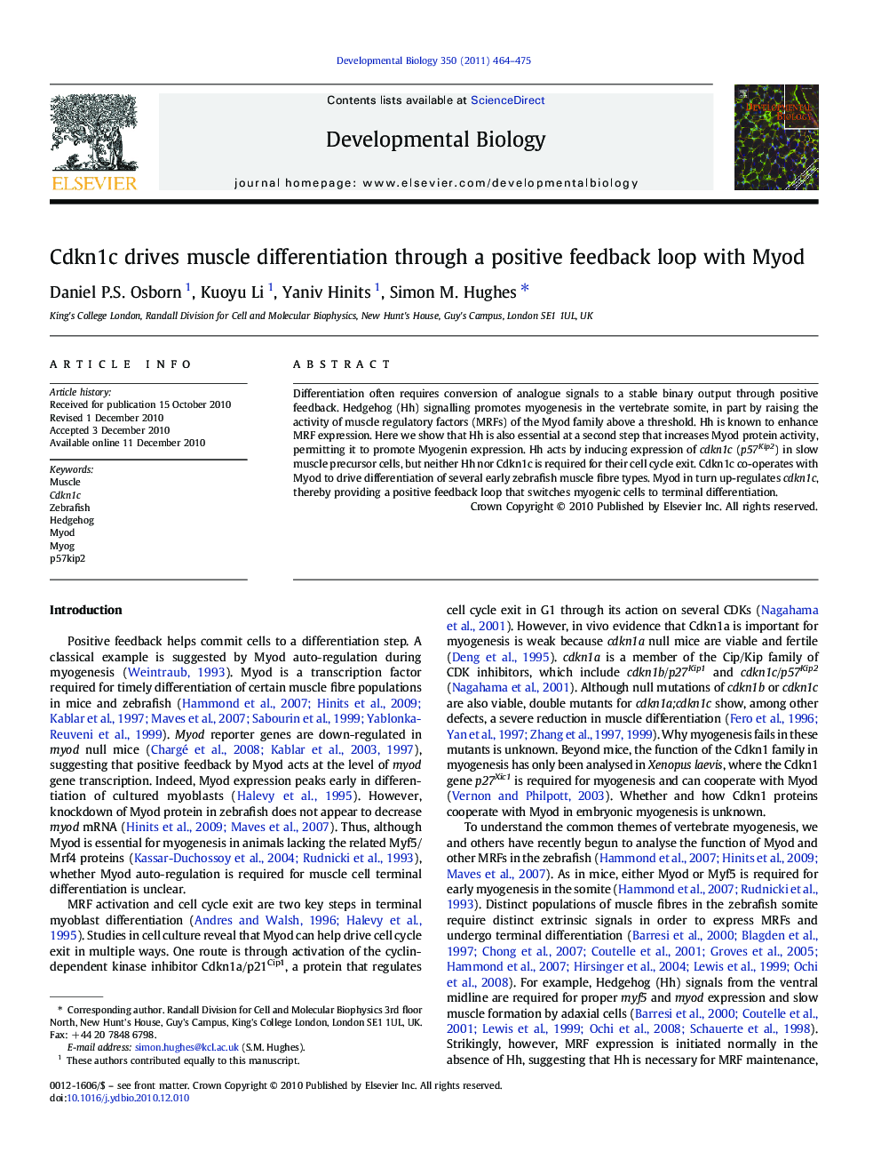 Cdkn1c drives muscle differentiation through a positive feedback loop with Myod