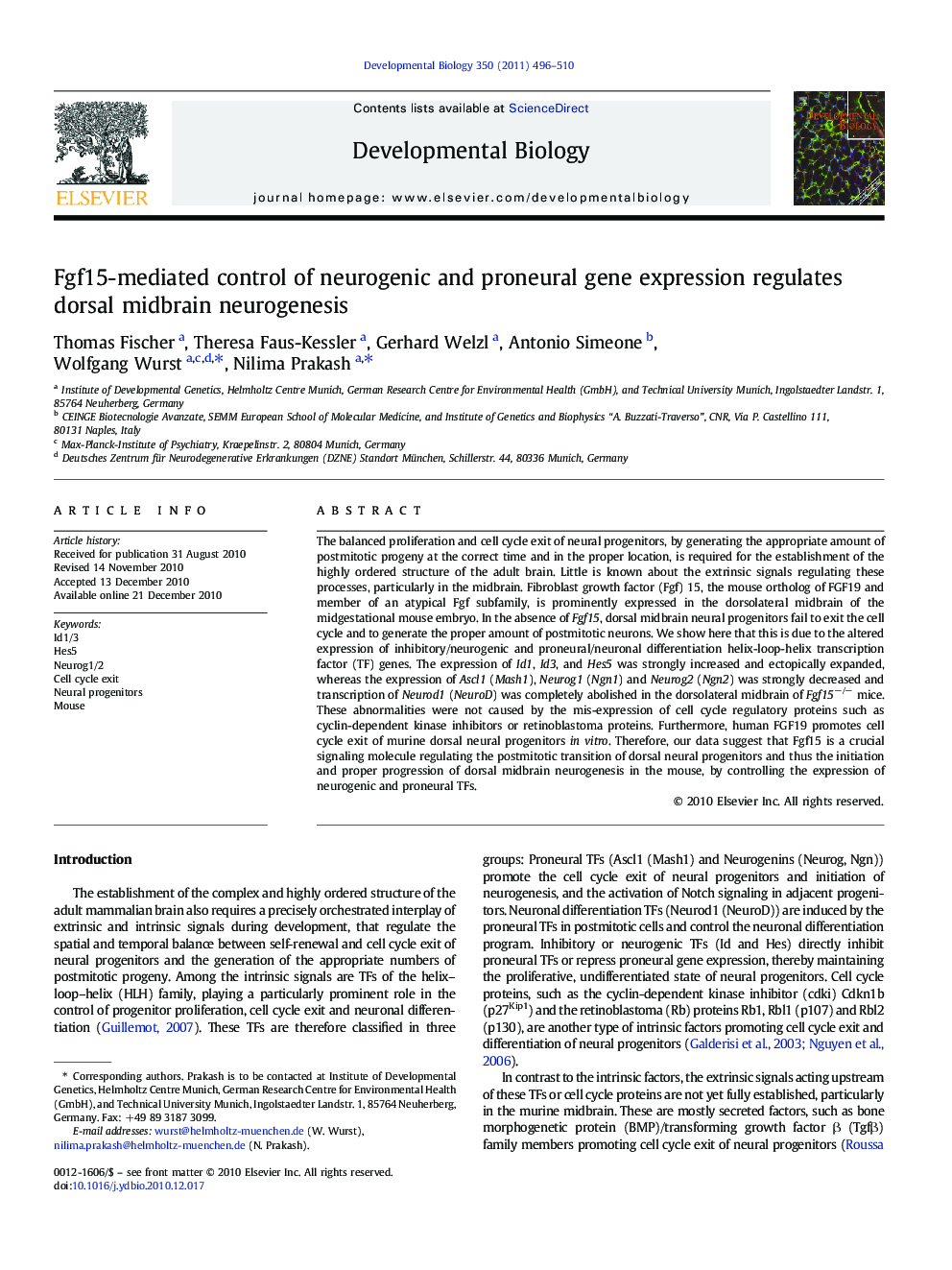 Fgf15-mediated control of neurogenic and proneural gene expression regulates dorsal midbrain neurogenesis