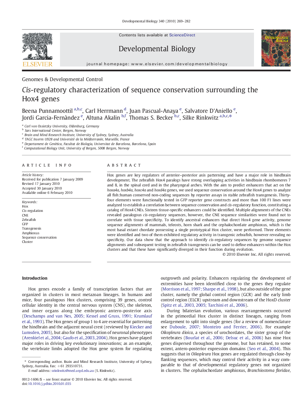 Cis-regulatory characterization of sequence conservation surrounding the Hox4 genes