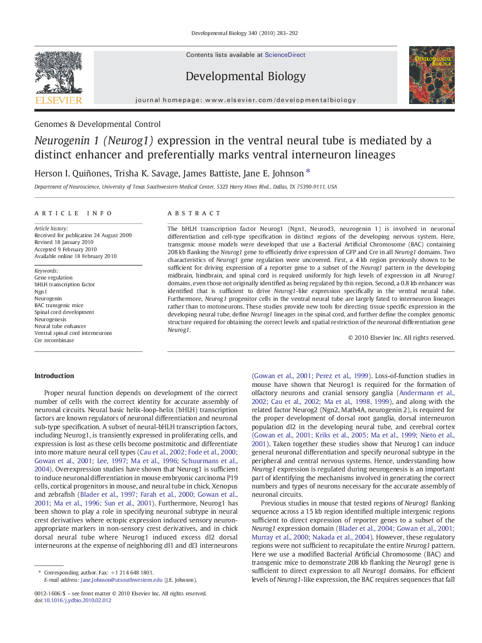 عکس صفحه اول مقاله: Neurogenin 1 (Neurog1) expression in the ventral neural tube is mediated by a distinct enhancer and preferentially marks ventral interneuron lineages Neurogenin 1 (Neurog1) expression in the ventral neural tube is mediated by a distinct enhancer and preferentially marks ventral interneuron lineages