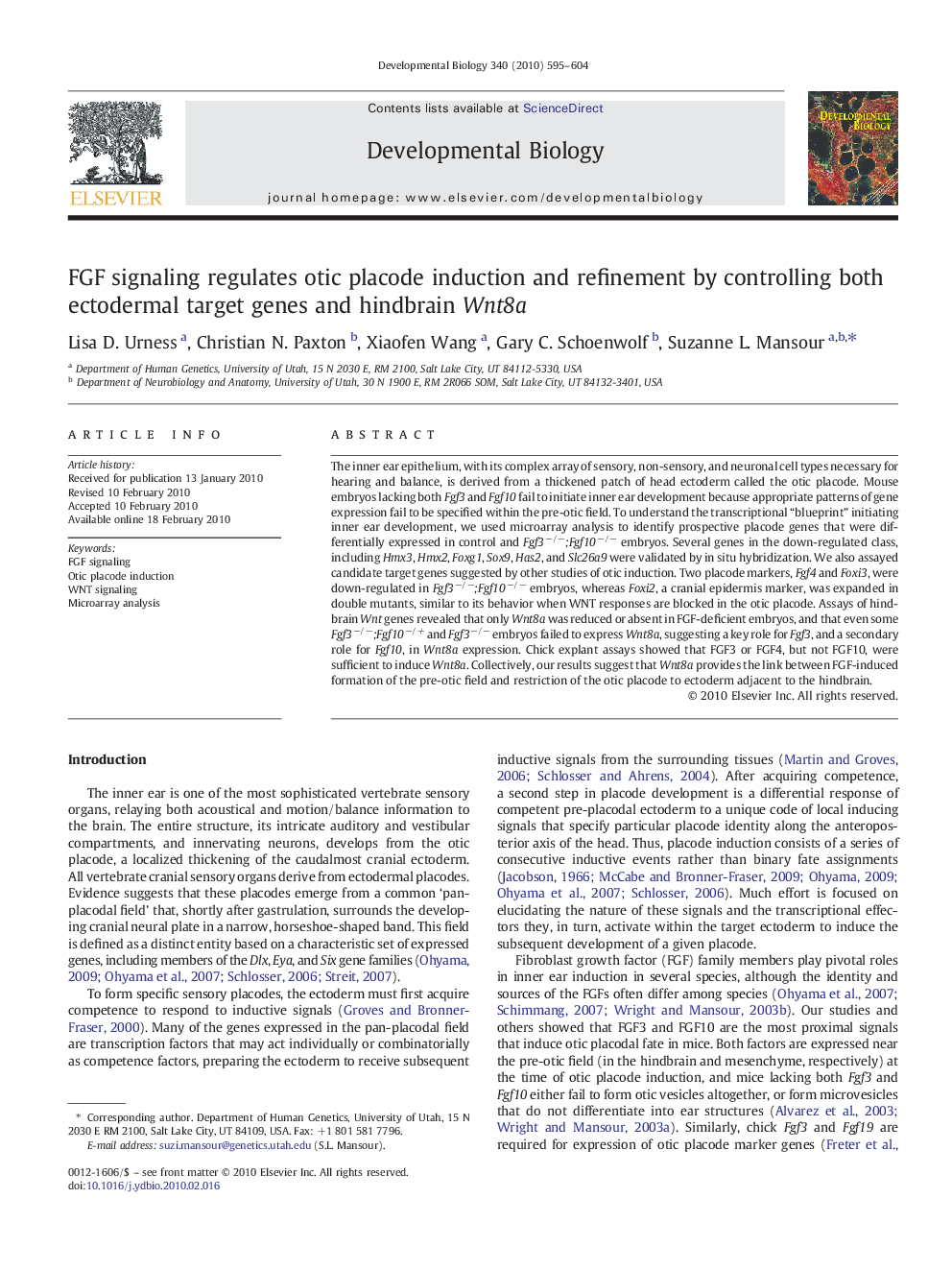 FGF signaling regulates otic placode induction and refinement by controlling both ectodermal target genes and hindbrain Wnt8a