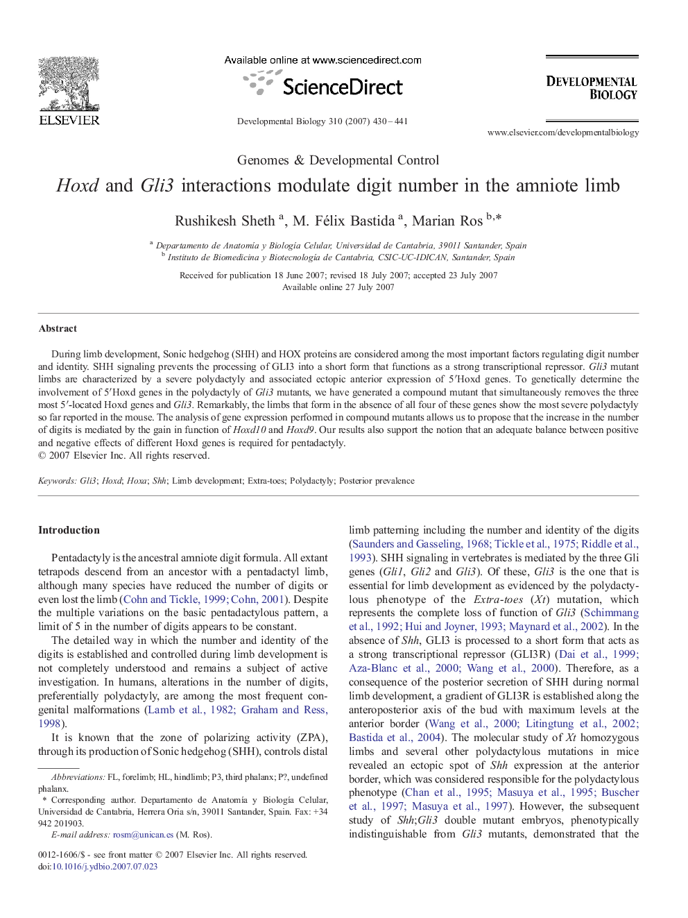 Hoxd and Gli3 interactions modulate digit number in the amniote limb