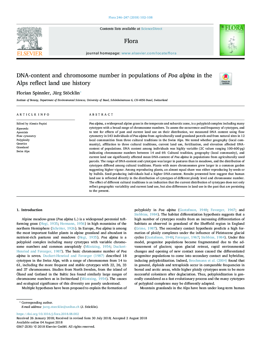 DNA-content and chromosome number in populations of Poa alpina in the Alps reflect land use history