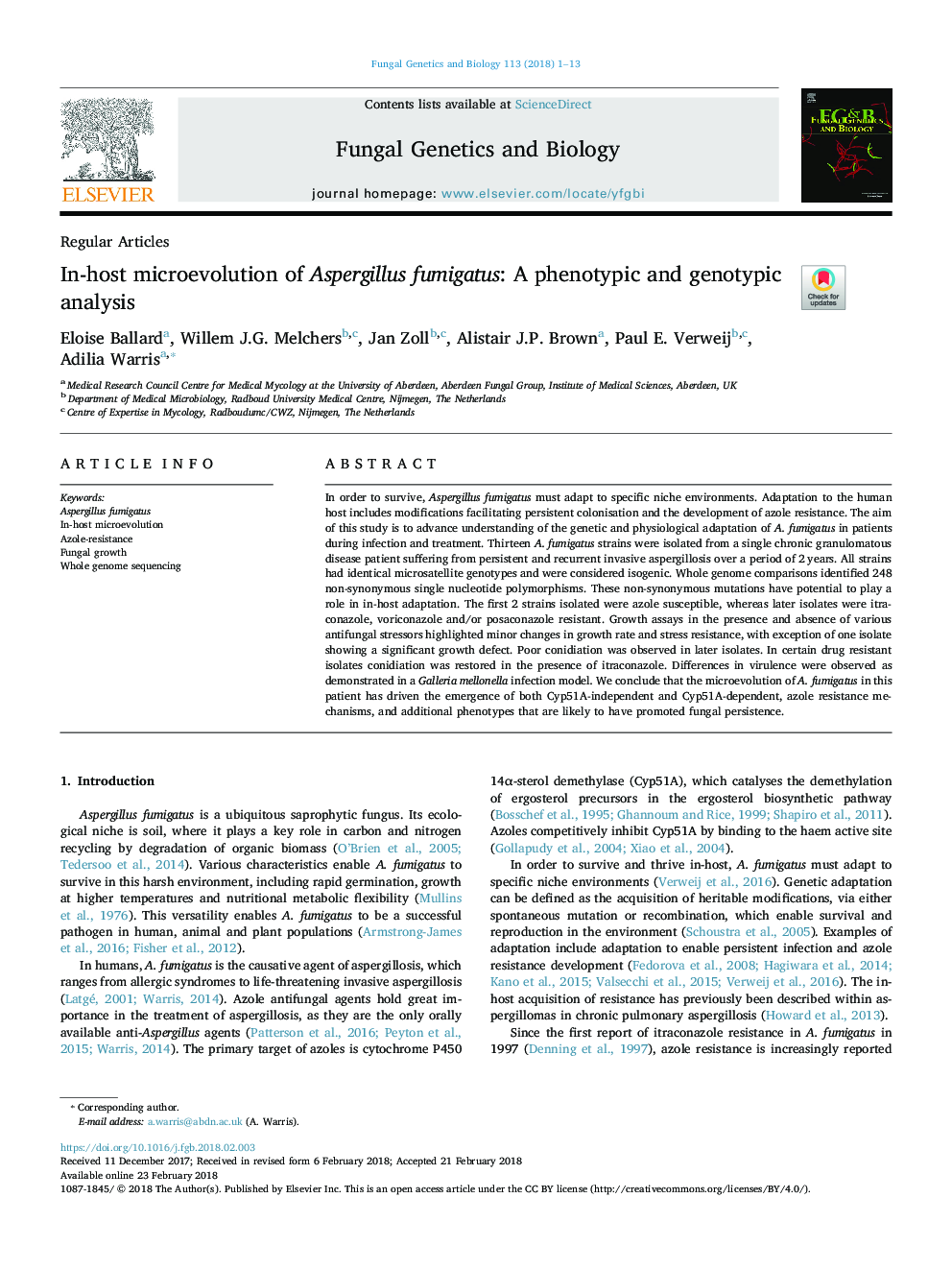 In-host microevolution of Aspergillus fumigatus: A phenotypic and genotypic analysis