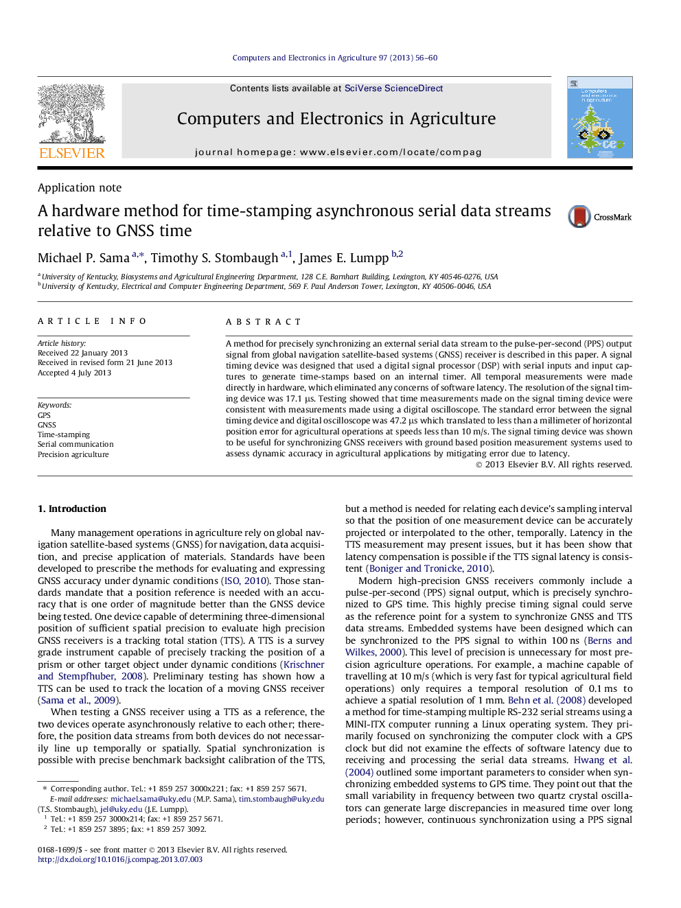 A hardware method for time-stamping asynchronous serial data streams relative to GNSS time