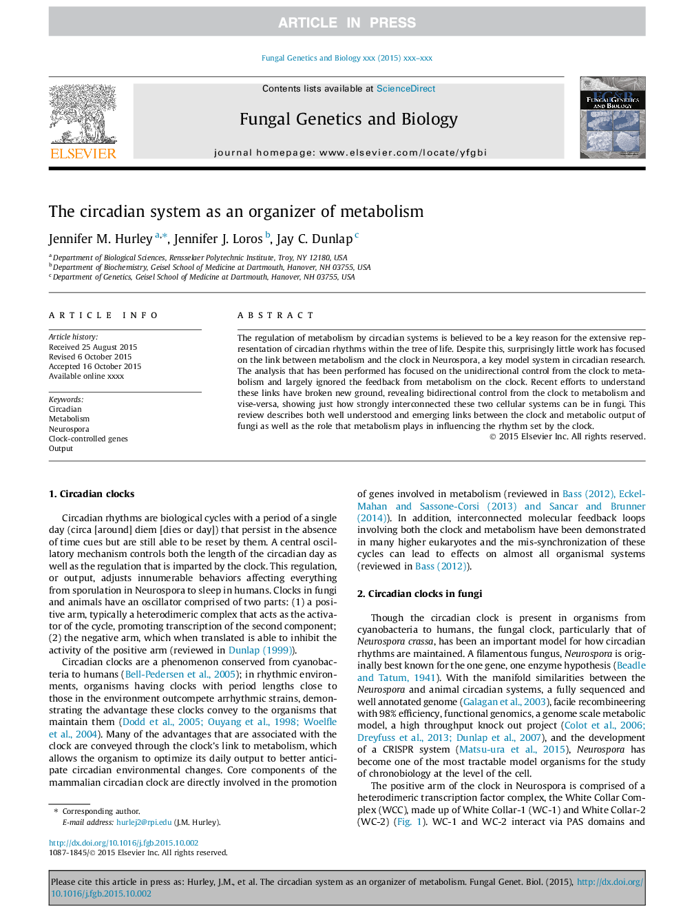 The circadian system as an organizer of metabolism