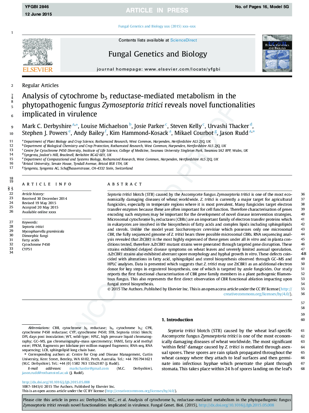 Analysis of cytochrome b5 reductase-mediated metabolism in the phytopathogenic fungus Zymoseptoria tritici reveals novel functionalities implicated in virulence