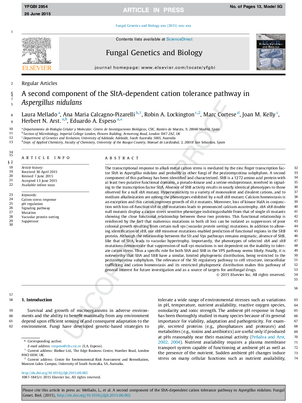 A second component of the SltA-dependent cation tolerance pathway in Aspergillus nidulans