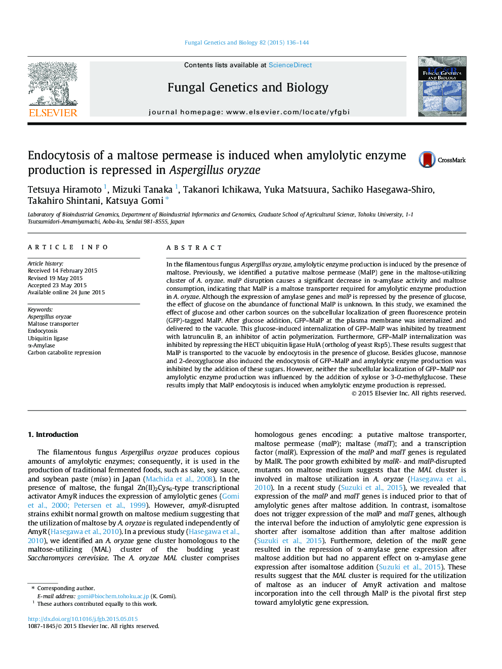 Endocytosis of a maltose permease is induced when amylolytic enzyme production is repressed in Aspergillus oryzae