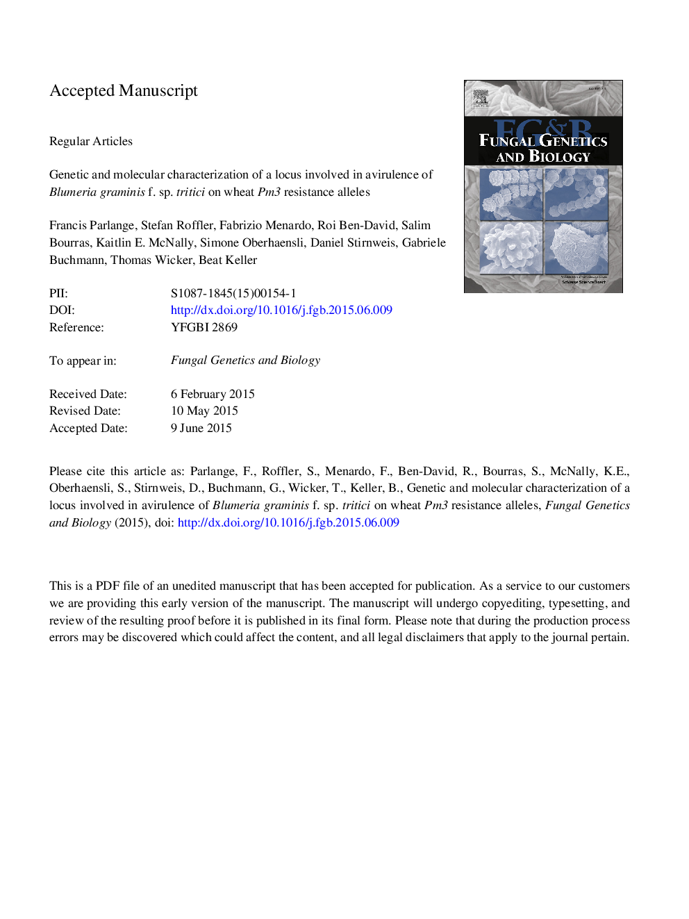 Genetic and molecular characterization of a locus involved in avirulence of Blumeria graminis f. sp. tritici on wheat Pm3 resistance alleles