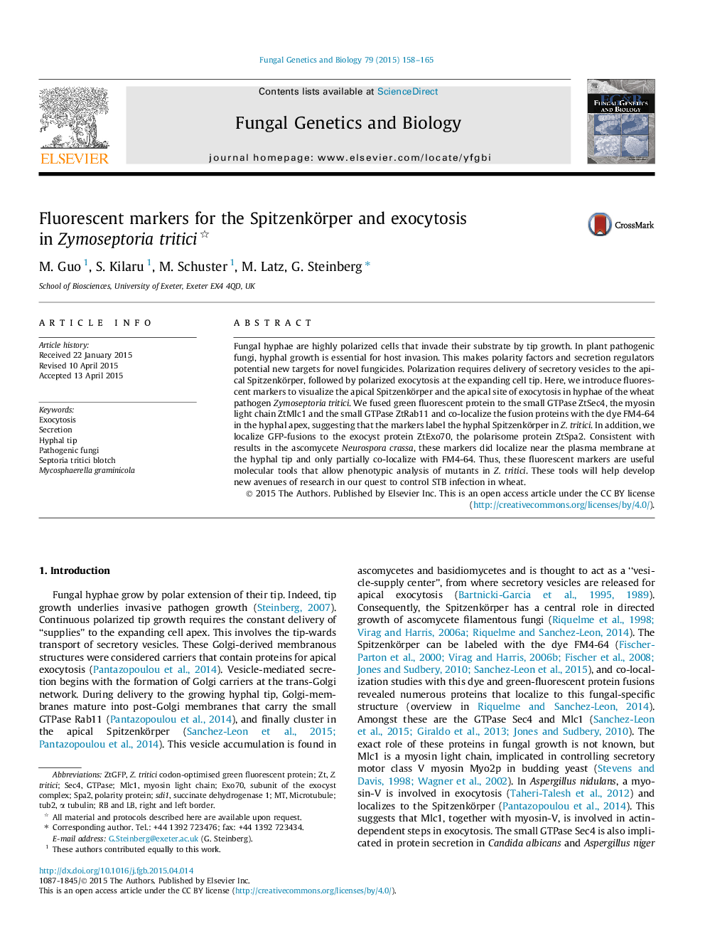 Fluorescent markers for the Spitzenkörper and exocytosis in Zymoseptoria tritici