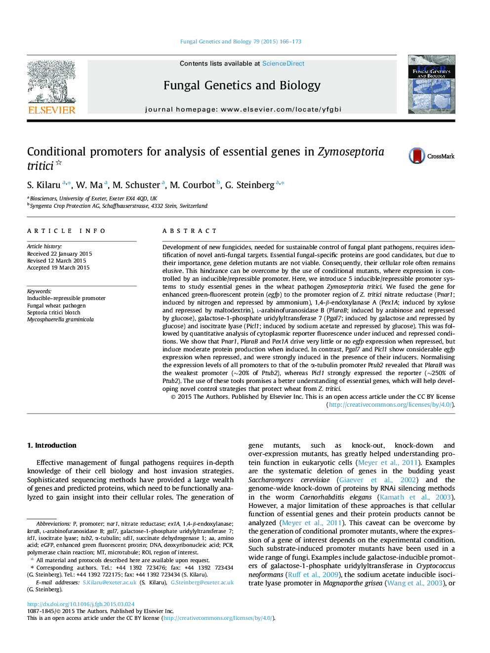 Conditional promoters for analysis of essential genes in Zymoseptoria tritici