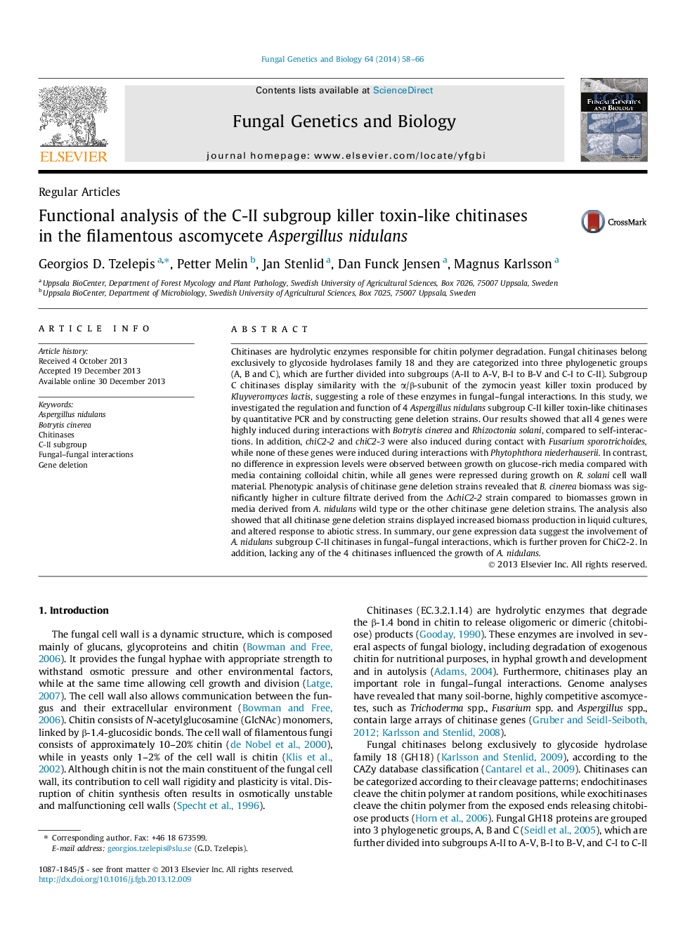 Functional analysis of the C-II subgroup killer toxin-like chitinases in the filamentous ascomycete Aspergillus nidulans