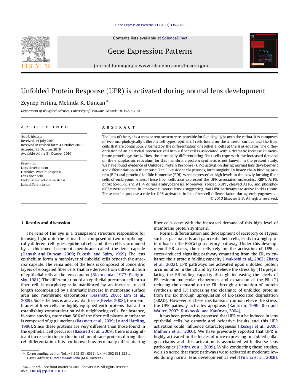 Unfolded Protein Response (UPR) is activated during normal lens development