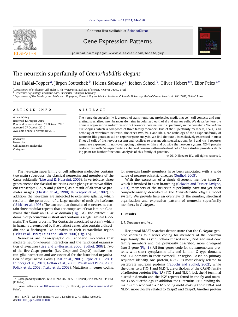 The neurexin superfamily of Caenorhabditis elegans