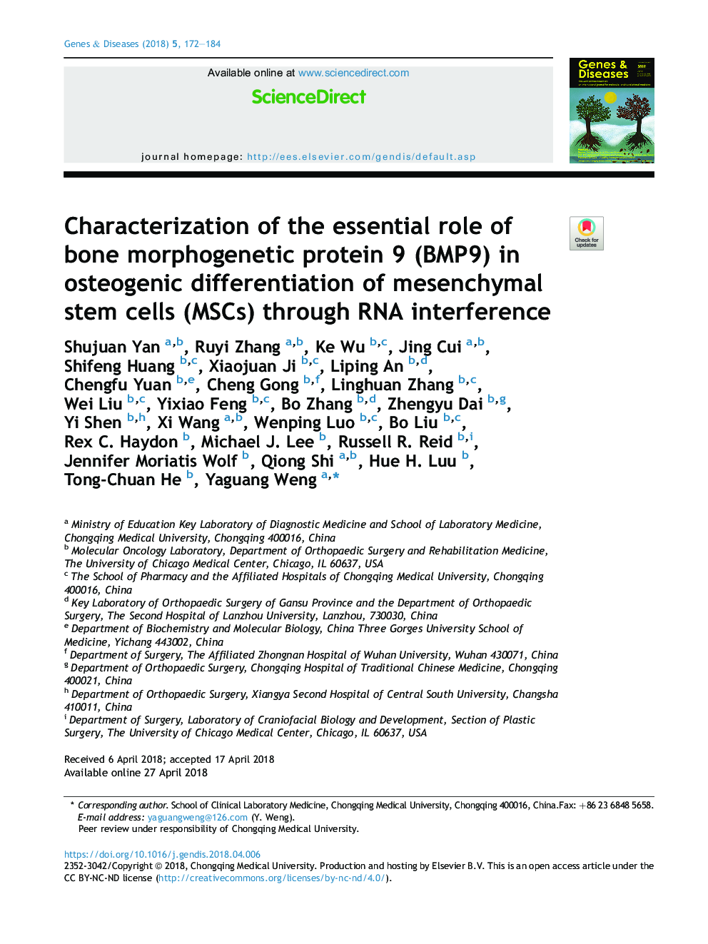 Characterization of the essential role of bone morphogenetic protein 9 (BMP9) in osteogenic differentiation of mesenchymal stem cells (MSCs) through RNA interference